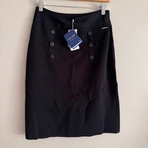 Saint James Black Wool Knit Button Front Pencil Skirt 40 8 New